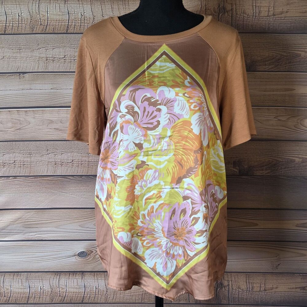 DG2 by Diane Gilman Everyday Jersey Print Combo Top Size Large Orange